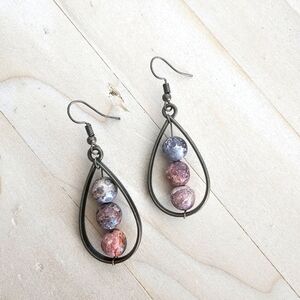 Boho Teardrop Dangle Earrings Matte Leopardskin Jasper